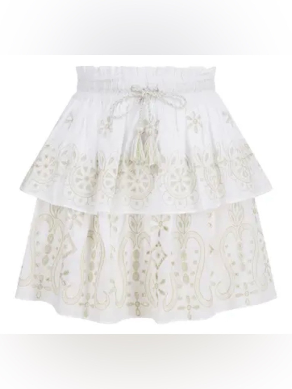 Pranella Belle Skirt White Gold Embroidered Tassel Mini S/M Boho Festival NWT